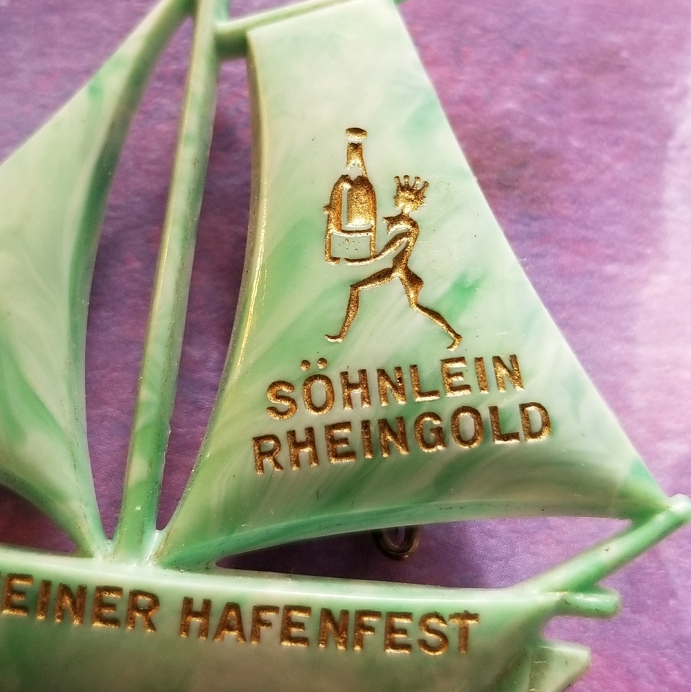 Vintage Sohnlein Rheingold sail boat pin brooch nautical ship advertising - Picture 8 of 11